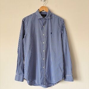 Polo Ralph Lauren Performance Mens Medium Gingham Button Down Shirt Blue White